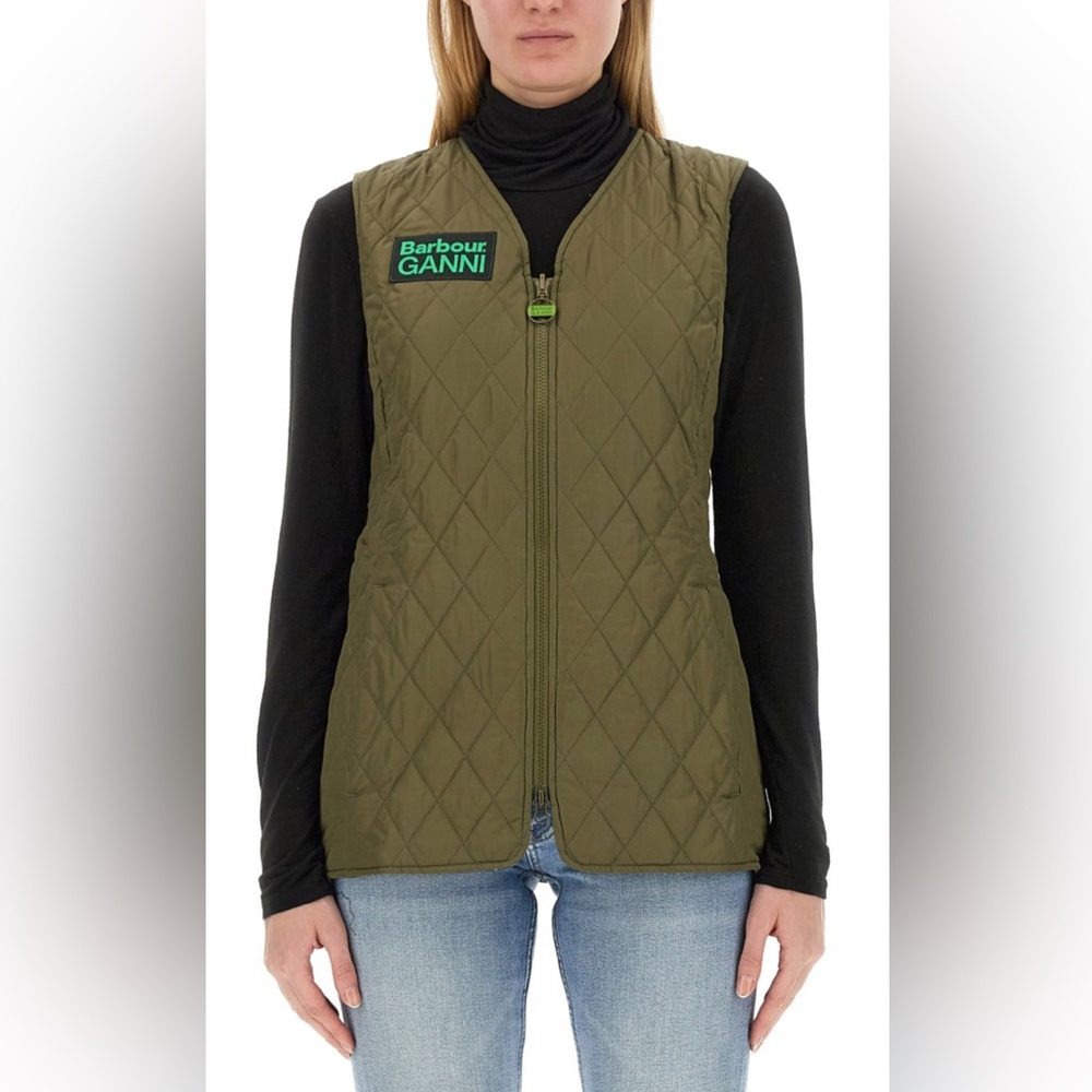NWT Barbour x Ganni Collab Betty Reversible Vest Green size US10 UK14 - Picture 9 of 12